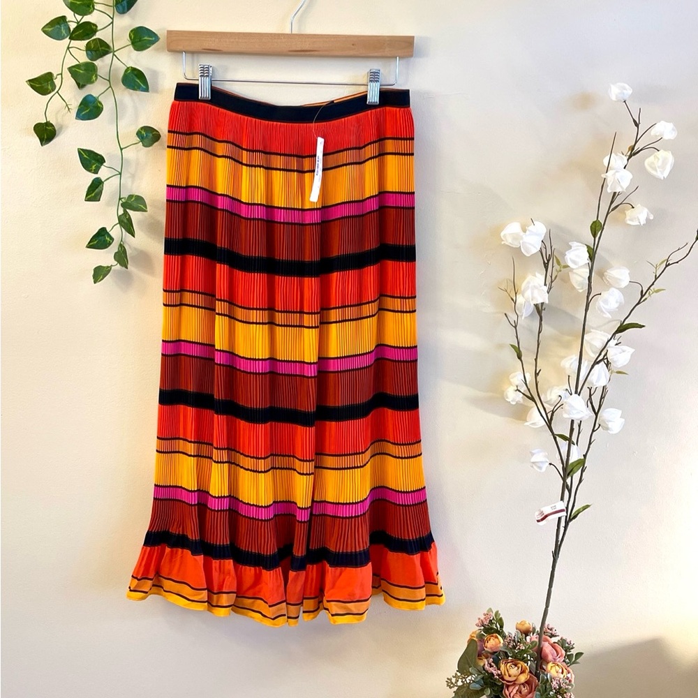 J.Crew Authentic Size 2 Straight-Pleat Skirt in Multistripe Pleated Midi